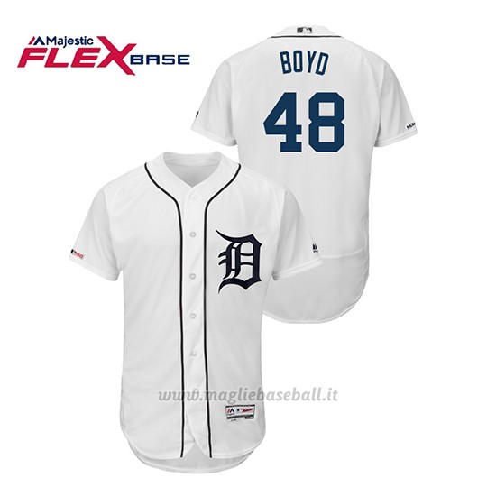 Maglia Baseball Uomo Detroit Tigers Matthew Boyd 150th Aniversario Patch Flex Base Bianco